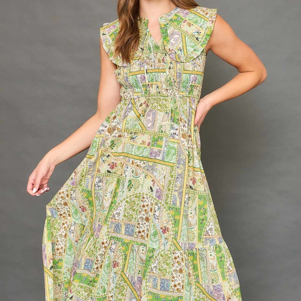 Boho Patchwork Ruffle Maxi Dress